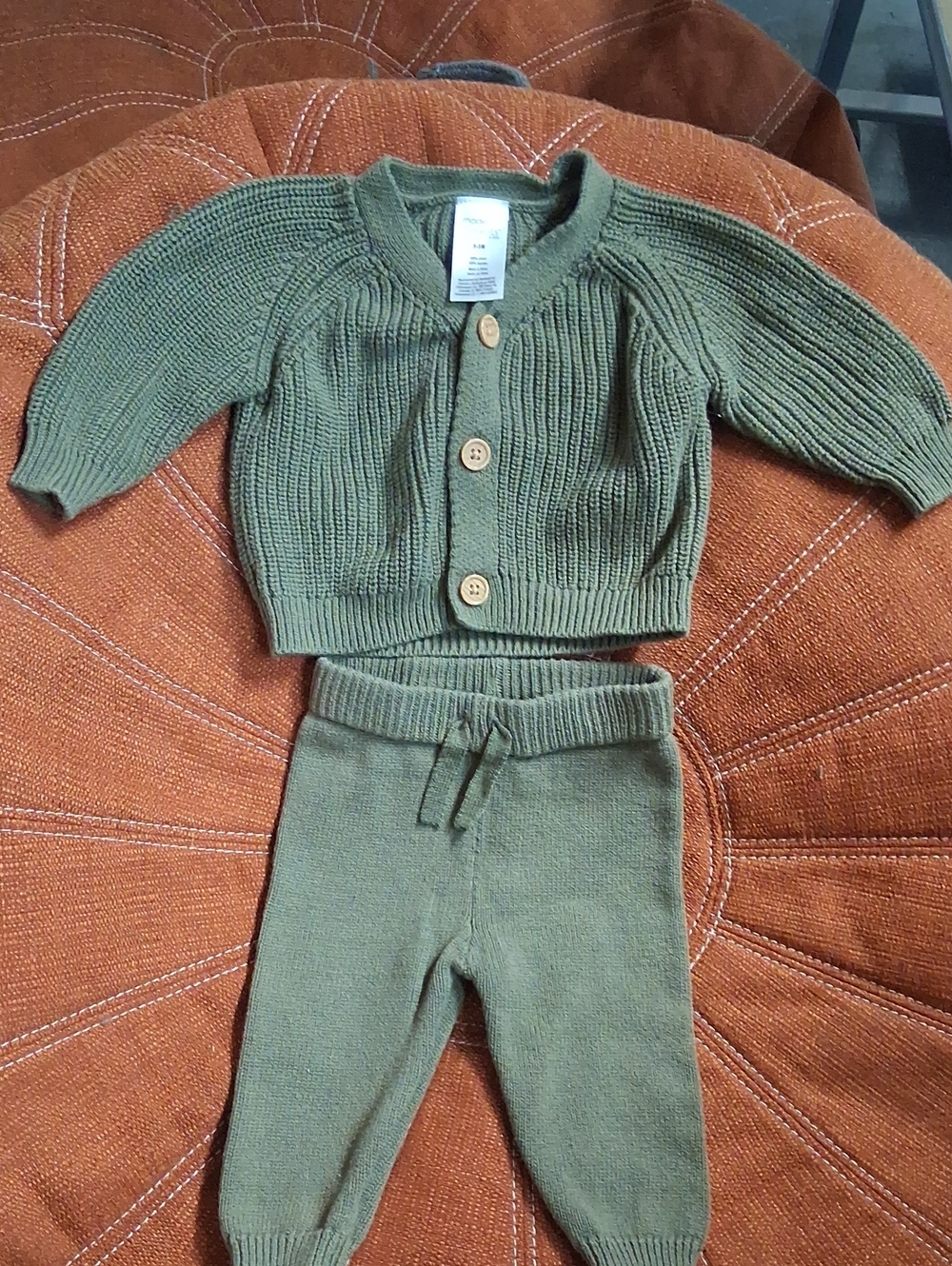 Gerber Olive Green Knit Cardigan & Pants Set
